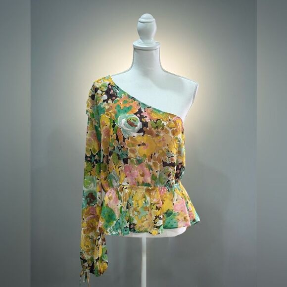Vici Tops - Yellow Floral Vici One-Shoulder Blouse Size XL EUC
